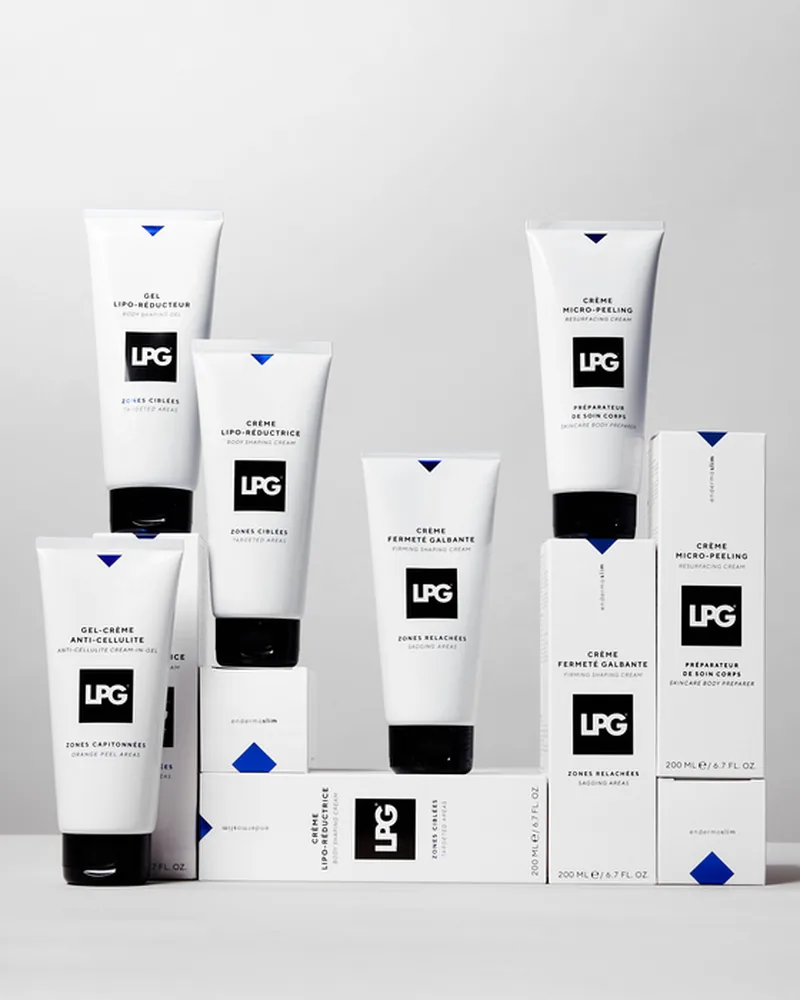 Cosmétiques corps LPG : gel lipo-réducteur, crème fermeté galbante, gel-crème anti-cellulite, crème micro-peeling